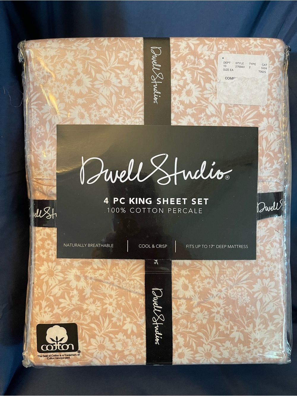 Dwell Studio Floral 4-Piece King Sheet Set - Blush Pink and White